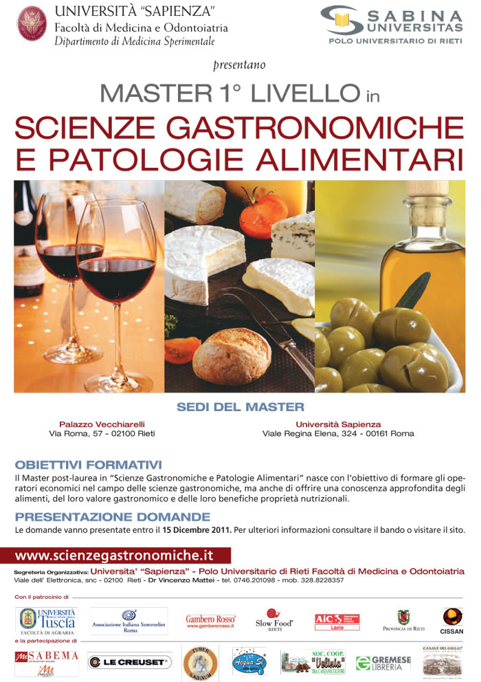 Il Consorzio Sabina DOP collabora alla realizzazione della Quarta edizione del Master in Scienze Gastronomiche